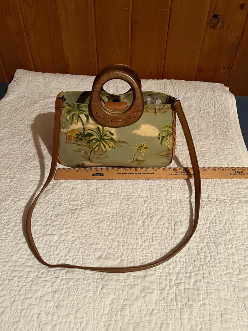 Fossil Tropical Palm Print Shoulder Bag in Green and Brown